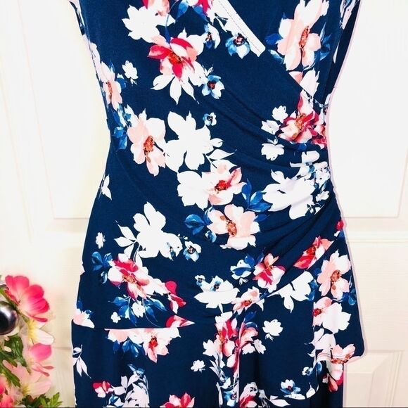 Elle ruffle faux wrap knee length floral dress xs - Picture 4 of 13